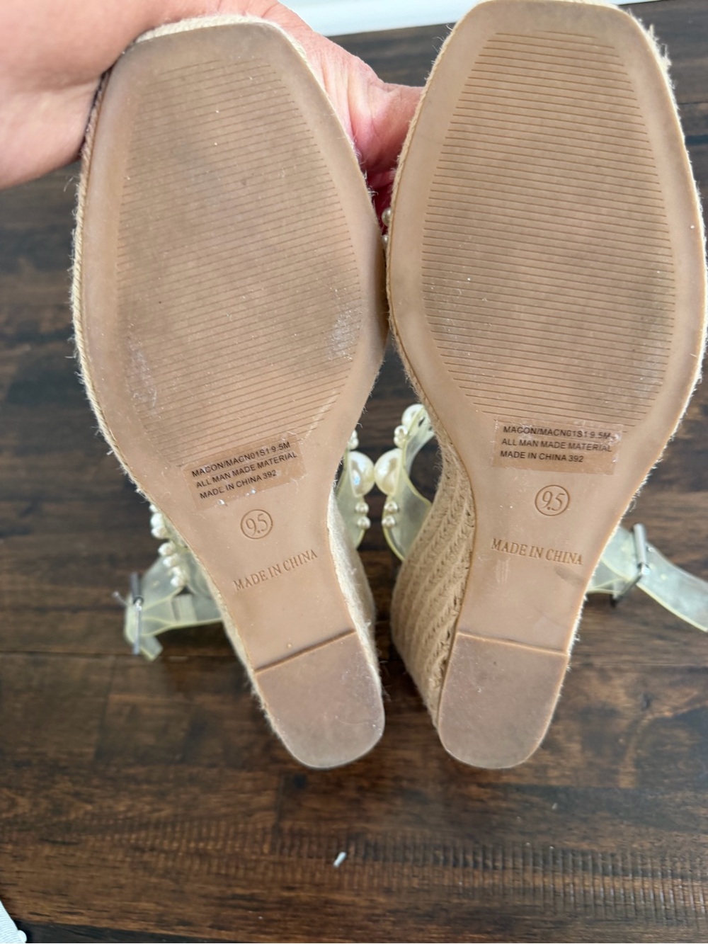 Steve Madden Pearl Embellished Clear Strap Espadrille Wedge Sandals - Picture 5 of 5